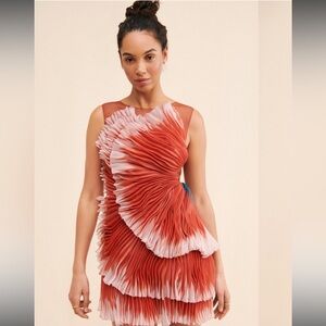 Geisha Designs 3D Floral Asymmetrical Pleated Dress